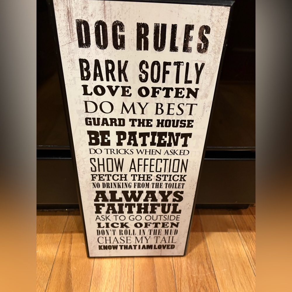 Source Unknown Dog Rules Sign - White and Black